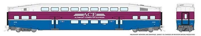 Bi-Level Commuter Coach - Ready to Run -- Altamont Commuter Express No Number (white, purple, blue), HO, Rapido Trains Inc 14602