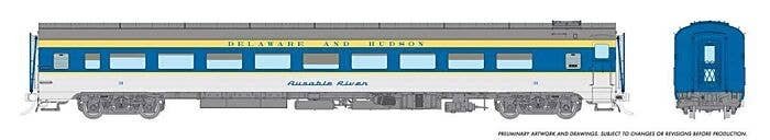 CC&F Lightweight Coach - Ready to Run - Super Continental Line(TM) -- Delaware & Hudson 34 (gray, blue, yellow), HO, Rapido Trai