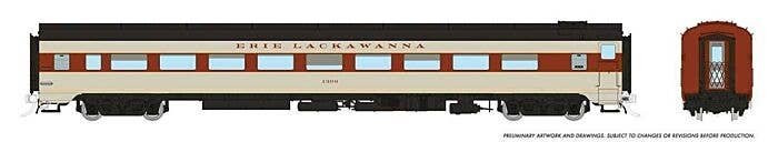 CC&F Lightweight Coach - Ready to Run - Super Continental Line(TM) -- Erie Lackawanna 1313 (gray, maroon, black, yellow), HO, Ra
