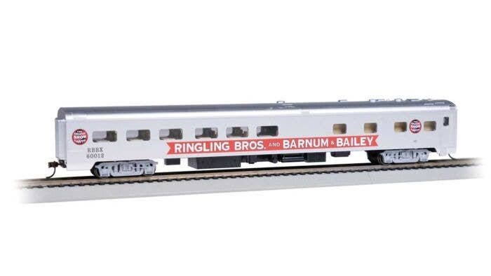 85′ Smooth-Side Diner w/Lights - Ready to Run -- Ringling Bros. and Barnum & Bailey 60012 (Red Unit Pie Car, silver, red), HO,