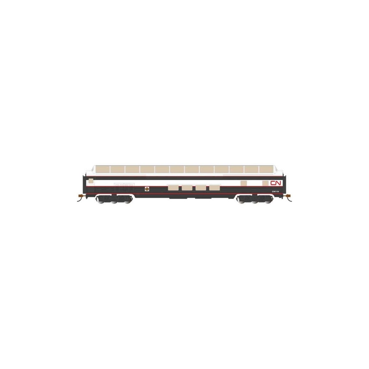 Budd 85′ Full-Length Dome with Lights - Ready to Run - Silver Series(R) -- Canadian National 119 (black, white, Noodle Logo), 