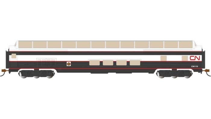 Budd 85′ Full-Length Dome with Lights - Ready to Run - Silver Series(R) -- Canadian National 119 (black, white, Noodle Logo), 