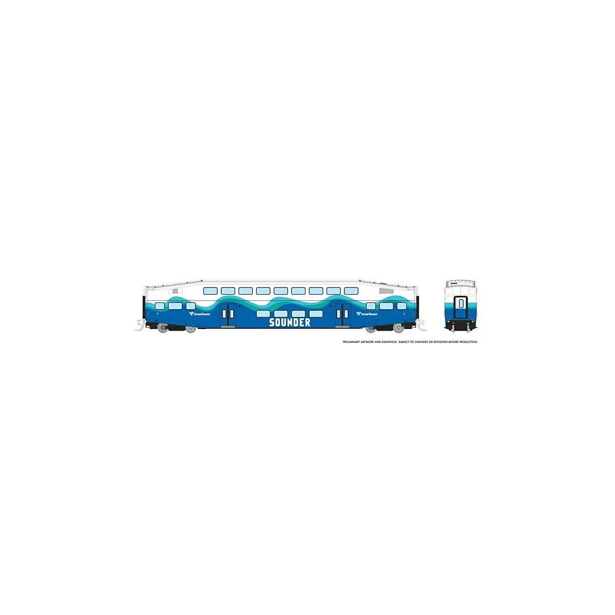 Bilevel Commuter Coach - Ready to Run -- Sounder (white, blue, green), N, Rapido Trains Inc 546024A