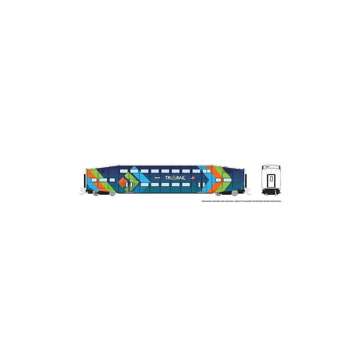 Bilevel Commuter Coach - Ready to Run -- TriRail (dark blue, light blue, orange, green), N, Rapido Trains Inc 546030A
