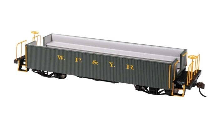 Wood Gondola-Style Excursion Car - Ready to Run - Spectrum(R) -- White Pass & Yukon (green), On30, Bachmann Industries 26034