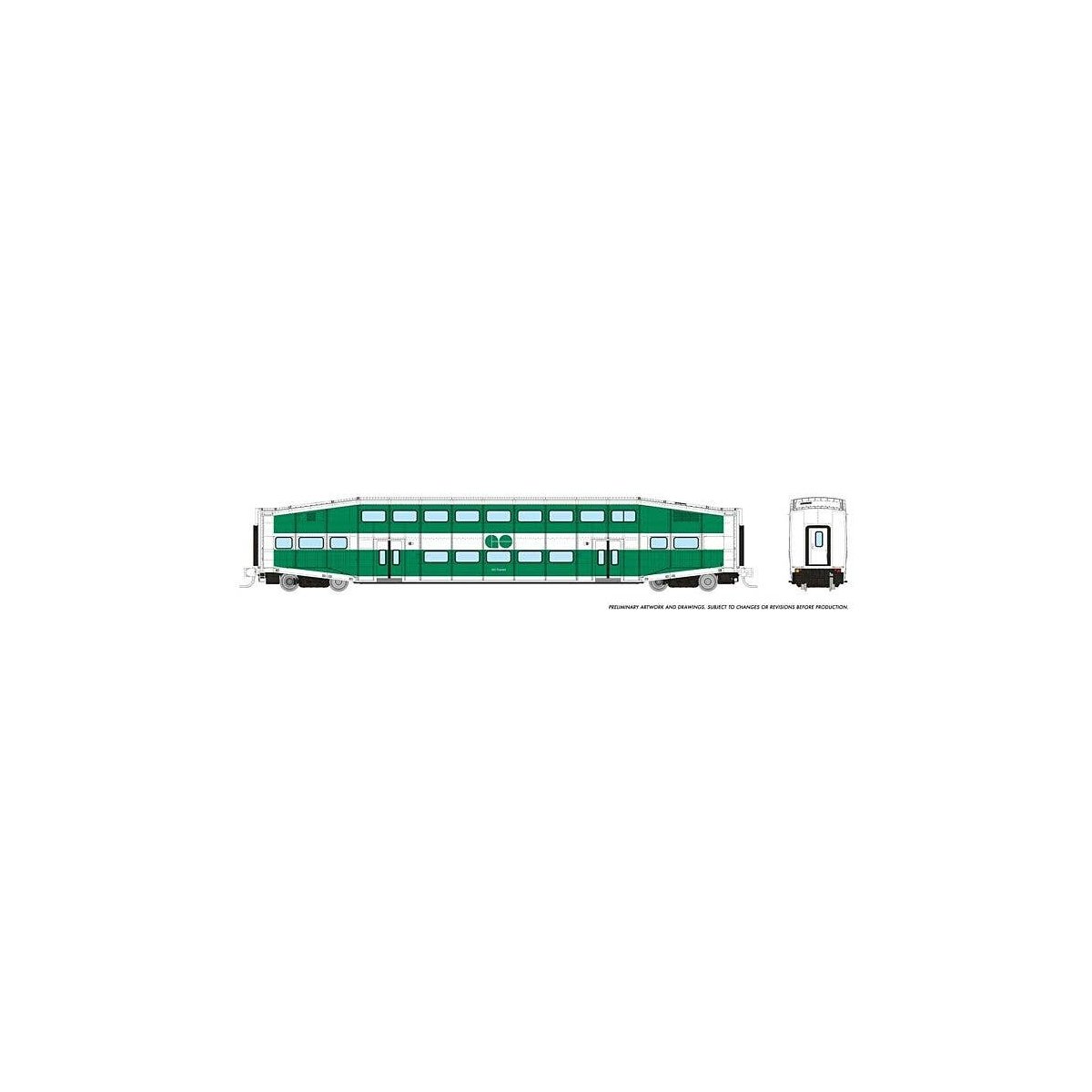 Bilevel Commuter Coach - Ready to Run -- GO Transit (green, white), N, Rapido Trains Inc 546015A