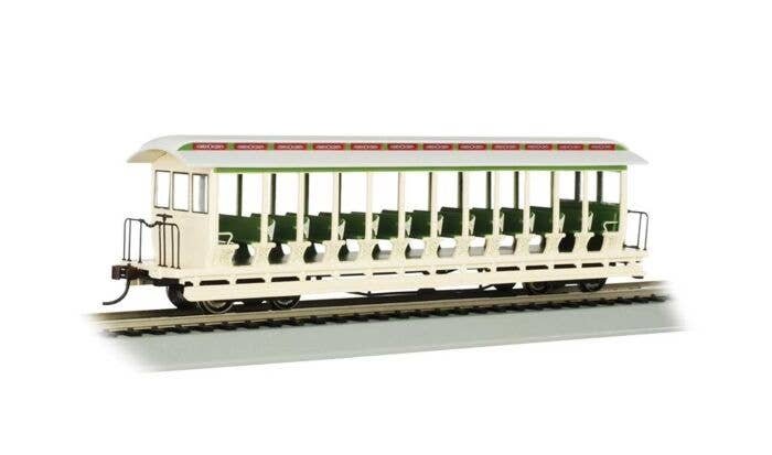 Jackson Sharp Open-Sided Excursion Car - Ready to Run - Silver Series(R) -- Amusement Park (cream, green), HO, Bachmann Industri