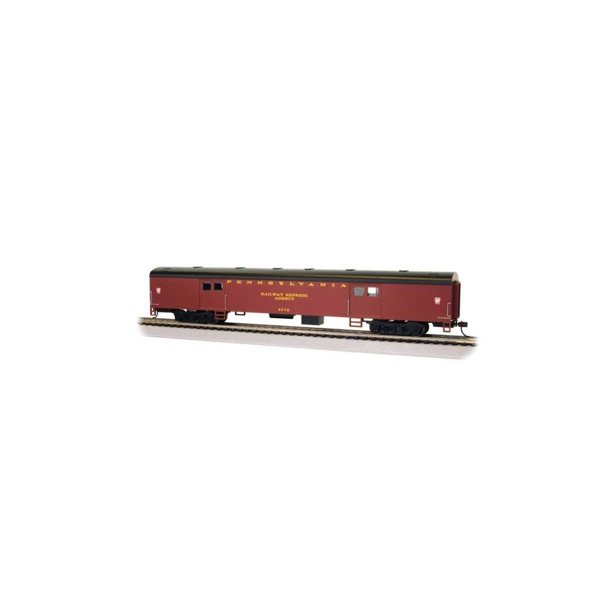72′ Smooth-Side Baggage - Ready to Run -- Pennsylvania Railroad 9275 (Tuscan, black), HO, Bachmann Industries 14409