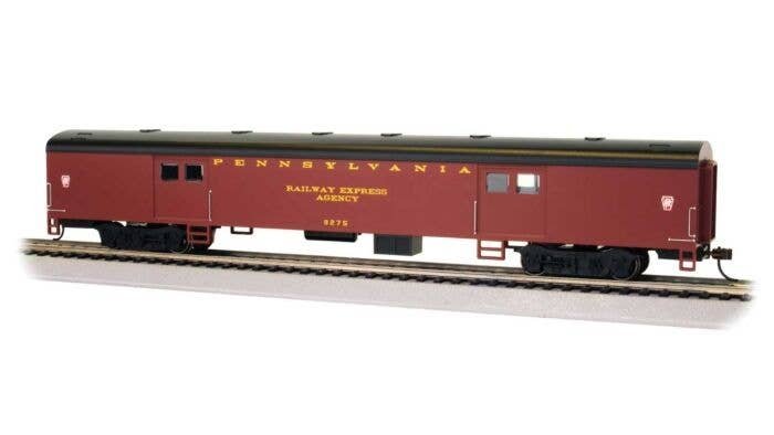 72′ Smooth-Side Baggage - Ready to Run -- Pennsylvania Railroad 9275 (Tuscan, black), HO, Bachmann Industries 14409