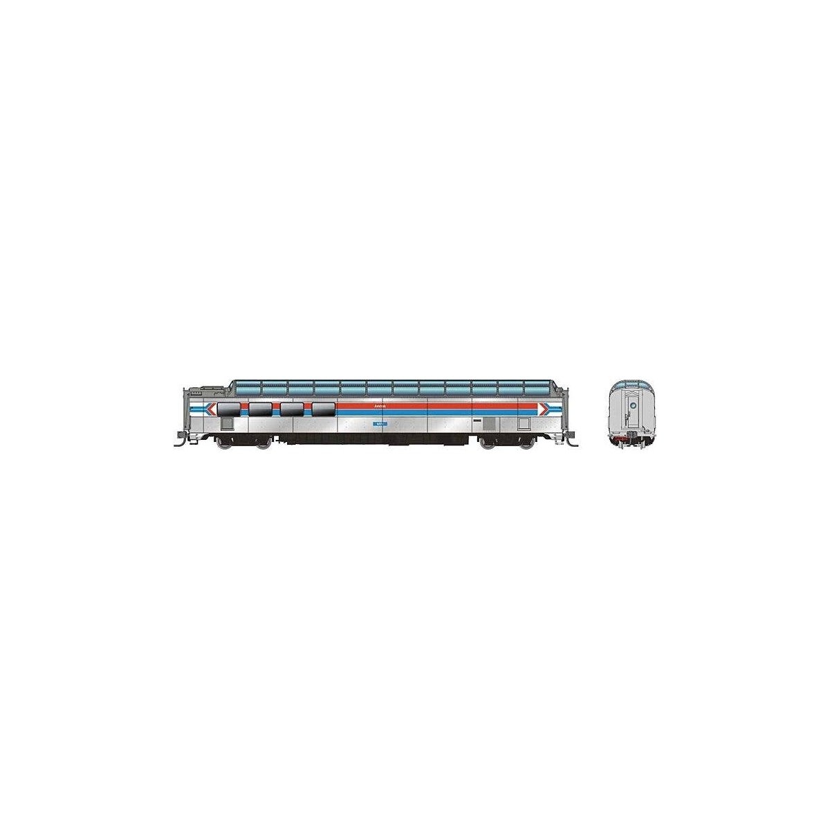 SP 3/4 Dome Lounge Smooth Sides - Ready to Run -- Amtrak 9371 (Phase 1, silver, red, blue, white), N, Rapido Trains Inc 575011