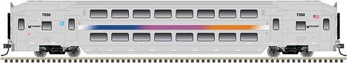 Multi-Level Commuter Coach Trailer - Ready to Run -- New Jersey Transit 7619 (silver, magenta, orange, blue), N, Atlas Model Rai