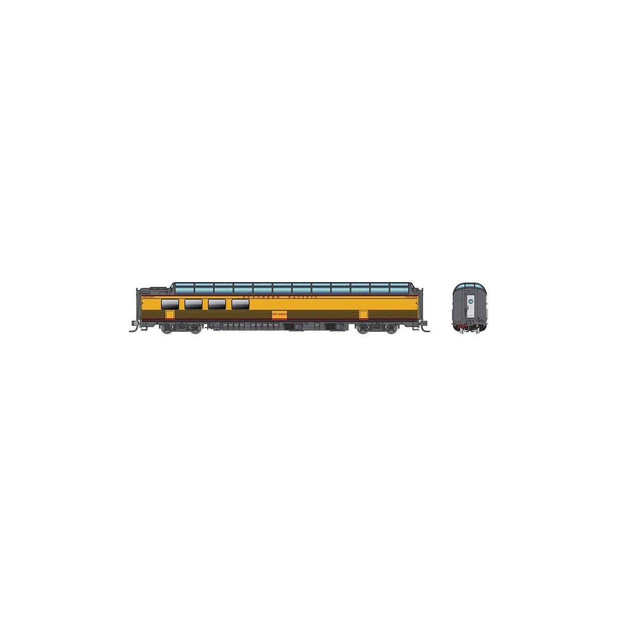 SP 3/4 Dome Lounge Fluted Sides - Ready to Run -- Southern Pacific 3602 (UP Streamliner, Armour Yellow, gray, red), N, Rapido Tr
