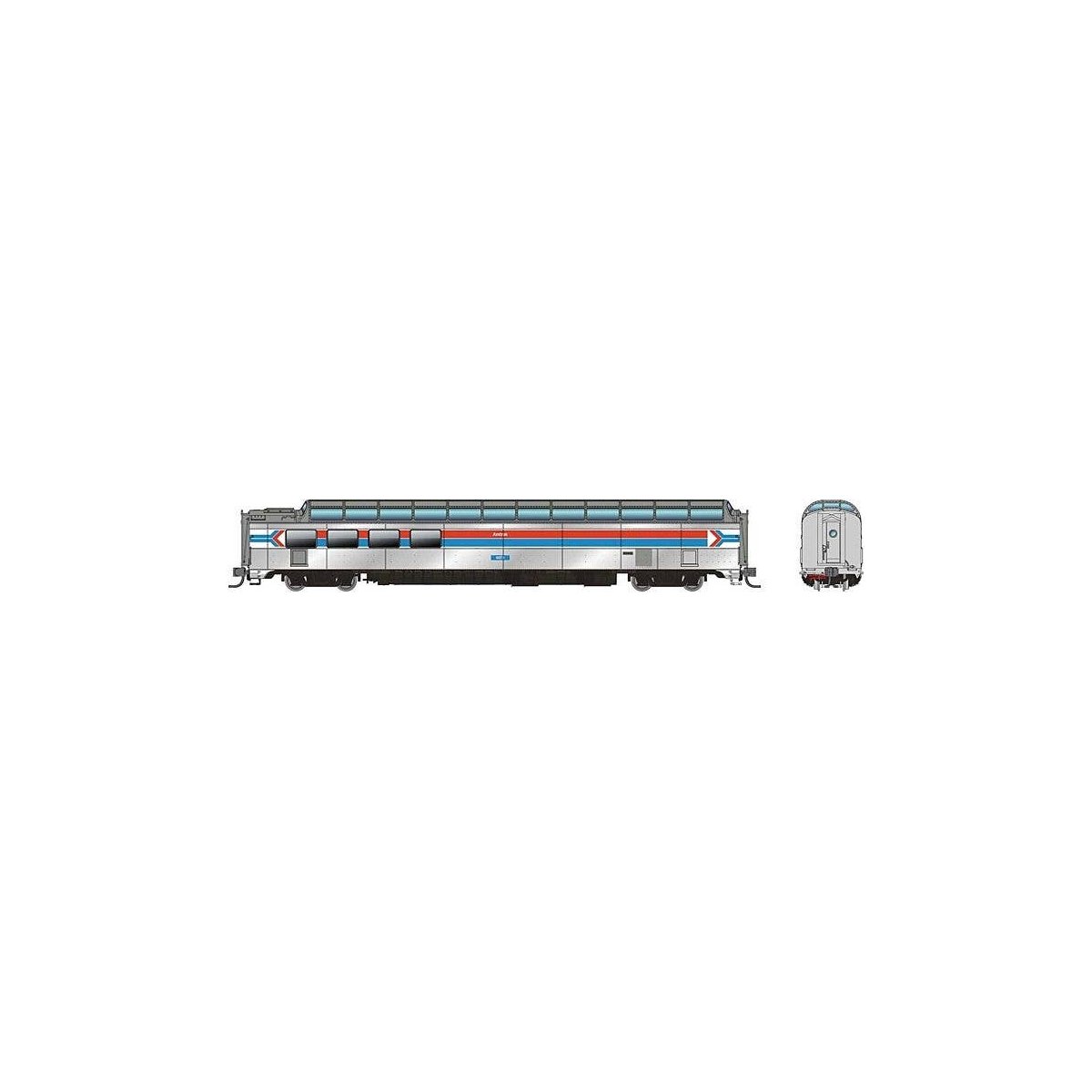 SP 3/4 Dome Lounge Smooth Sides - Ready to Run -- Amtrak 9373 (Phase 1, silver, red, blue, white), N, Rapido Trains Inc 575013