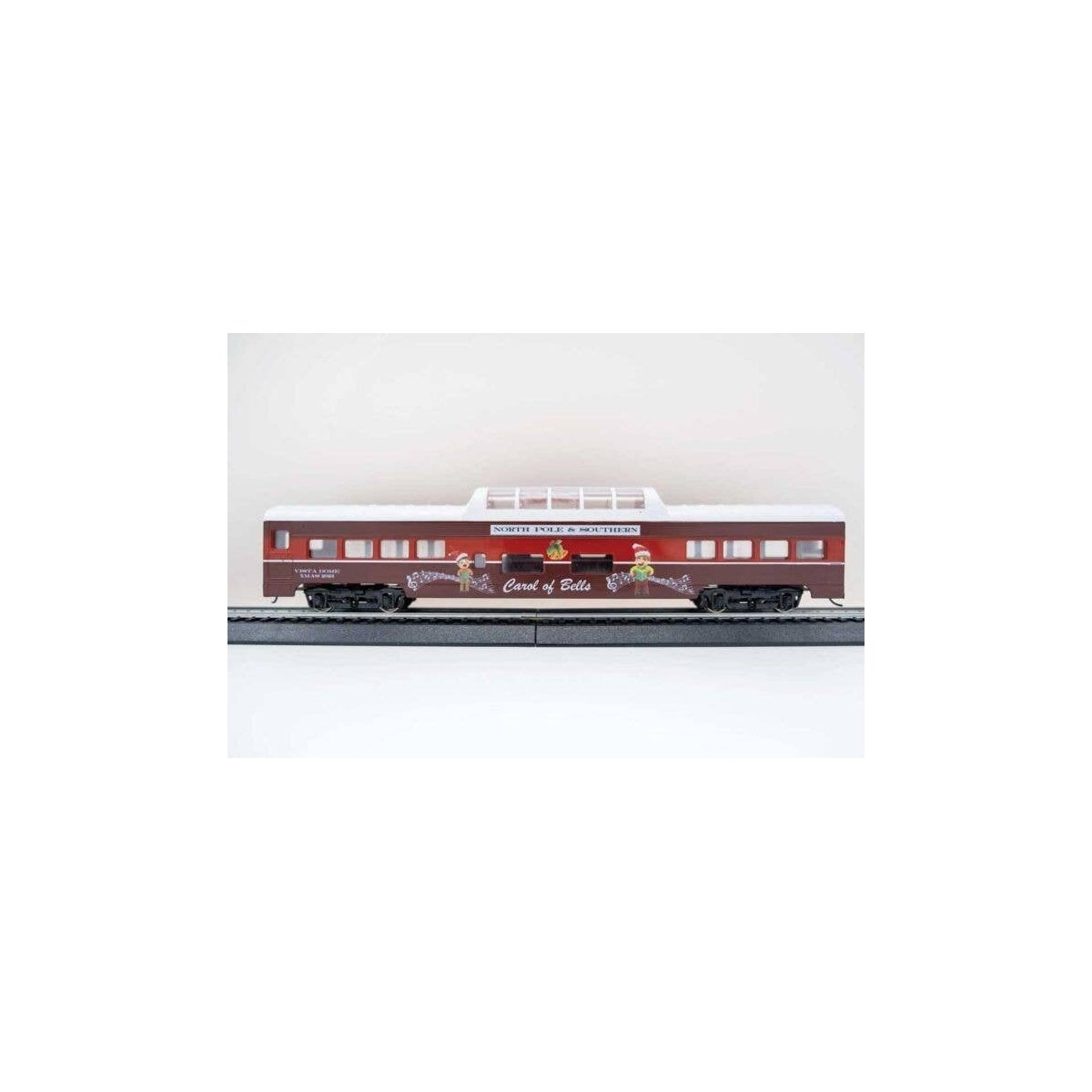 Mid-Train Dome Car - Ready-to-Run - 2023 Christmas Car -- North Pole & Southern (Santa maroon, red, white `Carol of Bells`), HO,