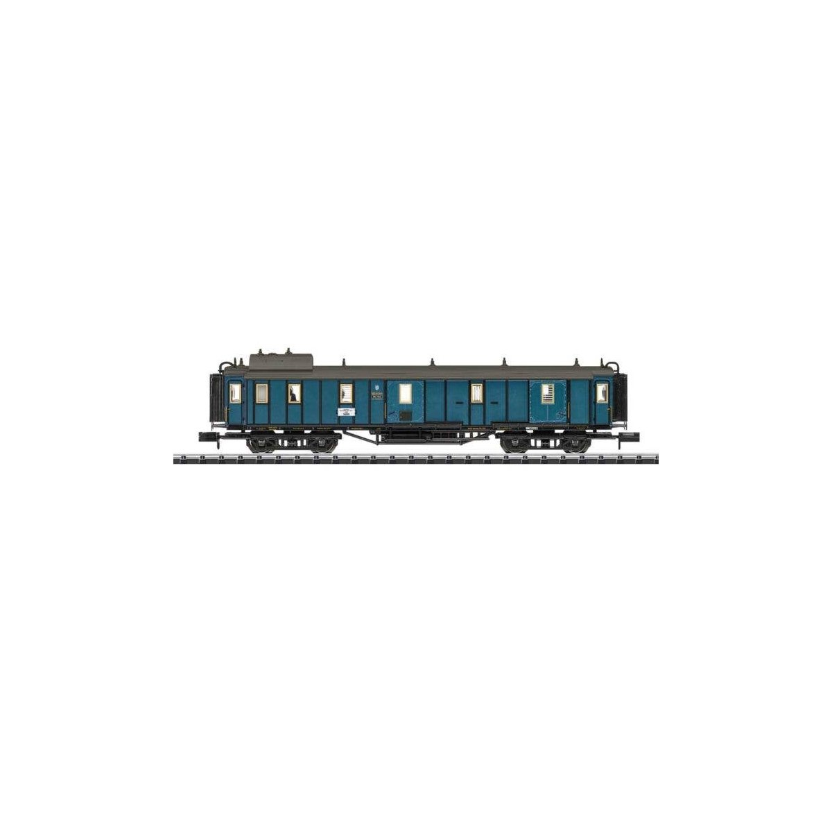 Type PPu Baggage Car - Ready to Run - Minitrix -- German State Railroad DR (Era II 1908 Fantasy Scheme, blue, gray), N, Trix 153