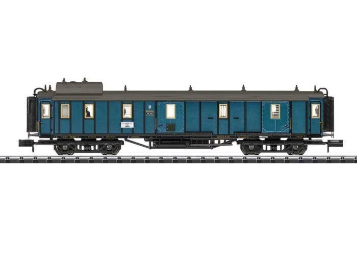 Type PPu Baggage Car - Ready to Run - Minitrix -- German State Railroad DR (Era II 1908 Fantasy Scheme, blue, gray), N, Trix 153