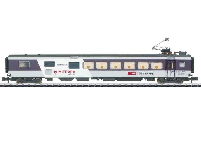 Type WR Mark III EuroCity Dining Car - Ready to Run - Minitrix -- Swiss Federal Railways (Era V 2000, gray, white, red), N, Trix