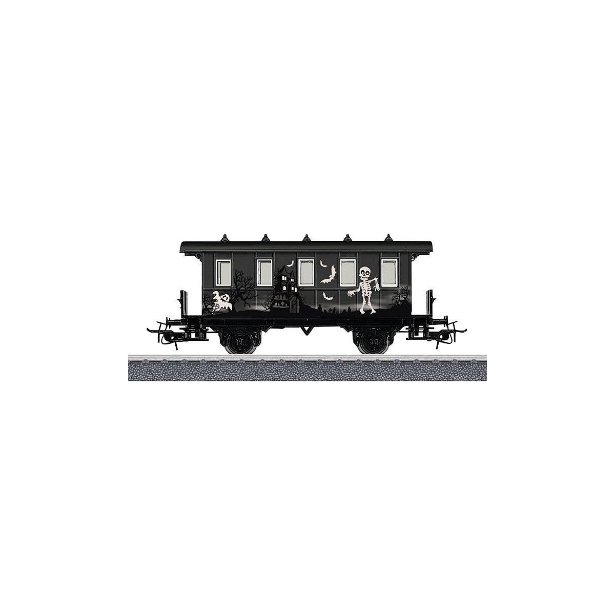 2-Axle Passenger Car - 3-Rail - Start Up -- Halloween (black, glow-in-the-dark graphics), HO, Marklin, Inc 48620