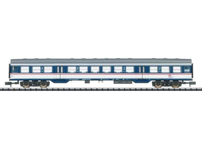 Type Bnrz 450.3 2nd Class Coach - Ready to Run - Minitrix -- Train Rental, Inc. TRI 50 80 22-35 956-8 (Era VI 2021, blue, white,