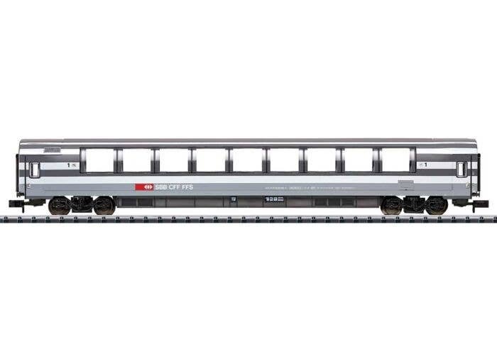 Type SRm EuroCity Panorama Car - Ready to Run - Minitrix -- Swiss Federal Railways (Era V 2000, gray, white, red), N, Trix 18441