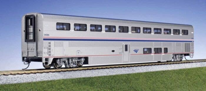Superliner I Coach, Lighted - Ready to Run -- Amtrak 34041 (Phase IV silver, blue, red), HO, Kato USA Inc 3560571