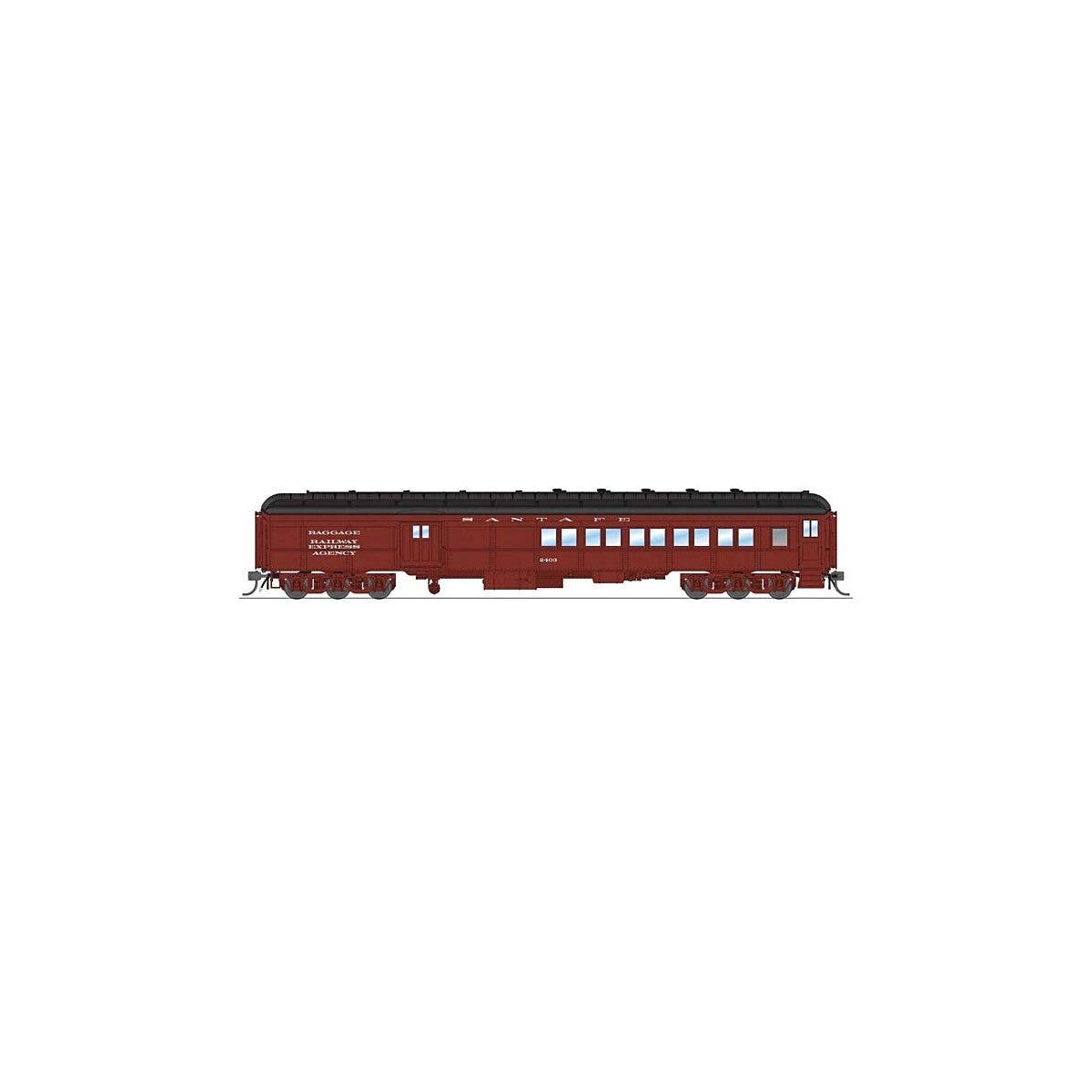 Heavyweight Coach-Baggage-Combine - Ready to Run -- Santa Fe 2415 (mineral red, black, white), HO, Broadway Limited Imports 9111