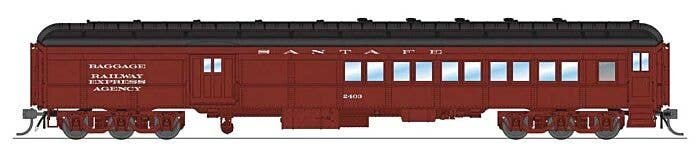 Heavyweight Coach-Baggage-Combine - Ready to Run -- Santa Fe 2415 (mineral red, black, white), HO, Broadway Limited Imports 9111