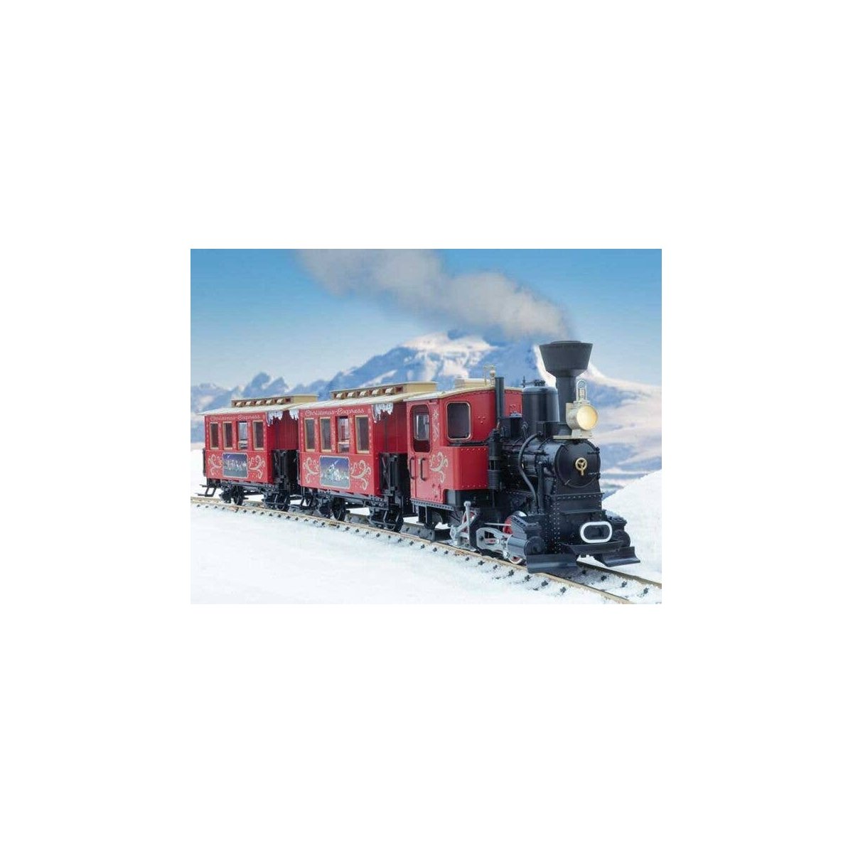 Train Starter Set - Standard DC -- Christmas Express (Locomotive, 2 Coaches Nativity Scenes red, black), G, LGB 72308