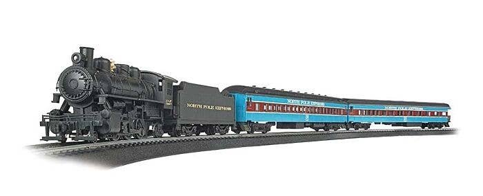 North Pole Express - Standard DC -- 2-6-2 Steam Locomotive, 2 Passenger Cars Track Oval, Power Pack, HO, Bachmann Industries 751