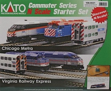 MP36PH Commuter Train Starter Set -- Metra MP36PH (blue, black, orange, gray roof) 3 Cars, Track, Power Pack, N, Kato USA Inc 10