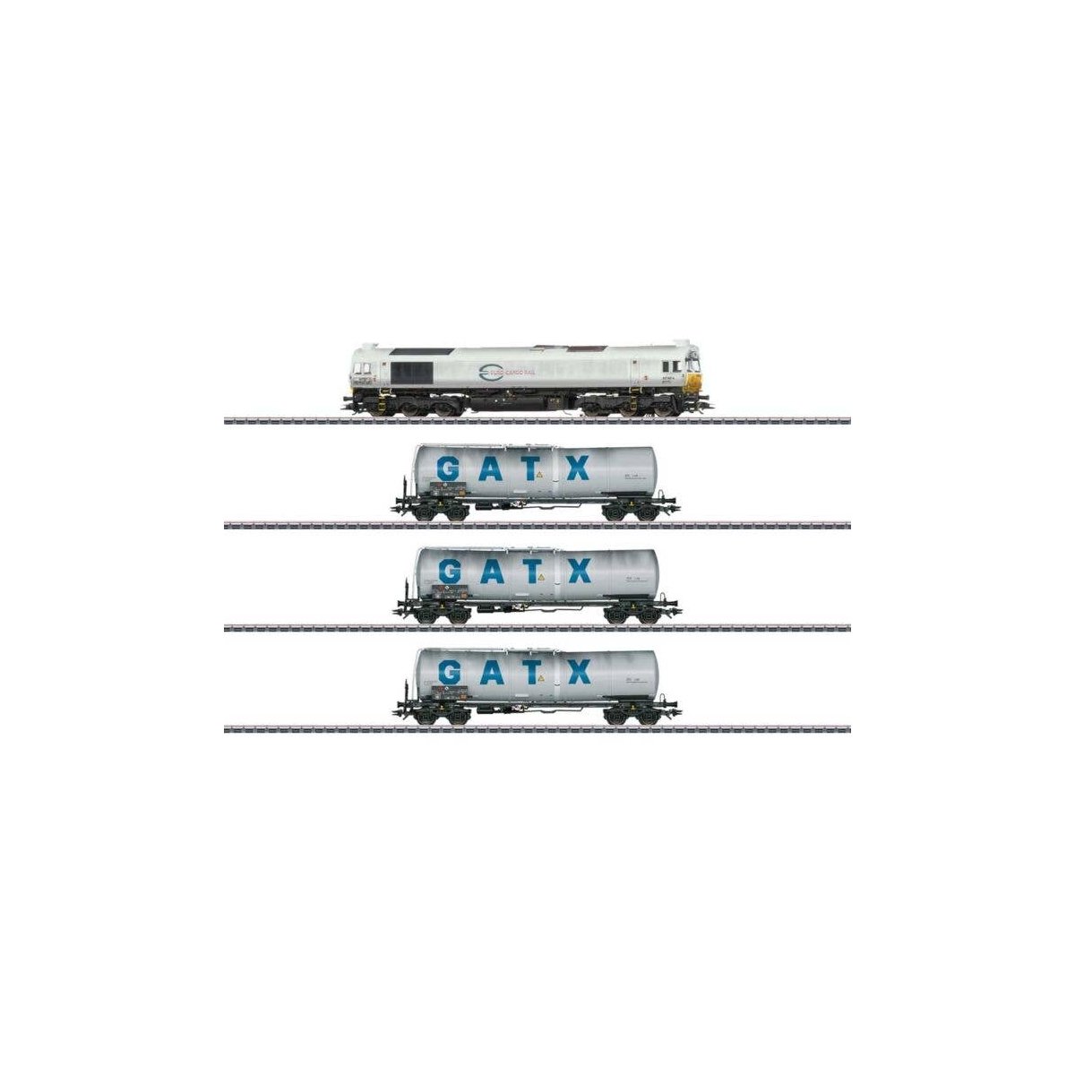 Kerosene Transport Train Set - 3-Rail - Digital, Sound, Smoke -- Euro Cargo Rail 247 047-4 Class 77 Diesel, 3 GATX Zans Tank Car