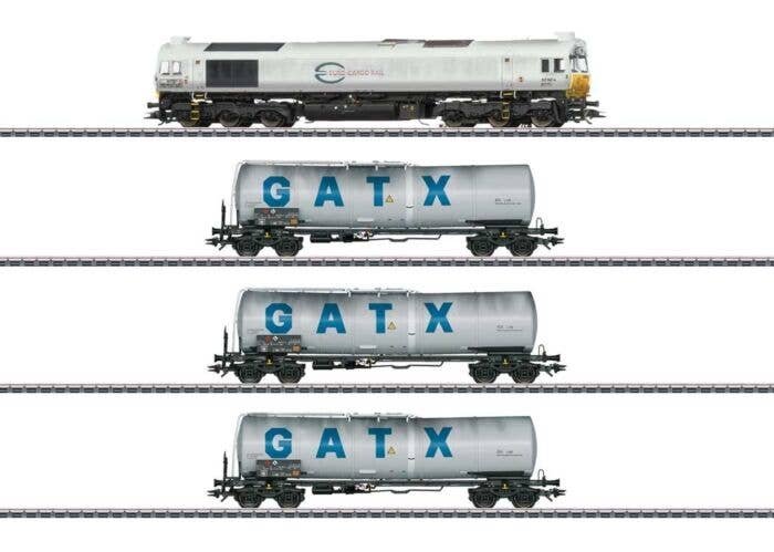 Kerosene Transport Train Set - 3-Rail - Digital, Sound, Smoke -- Euro Cargo Rail 247 047-4 Class 77 Diesel, 3 GATX Zans Tank Car