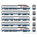 Rohr RTL Turboliner 5-Unit Set - Standard DC -- Amtrak Set 4 (Phase III Late, white, blue, red, black roof), N, Rapido Trains In
