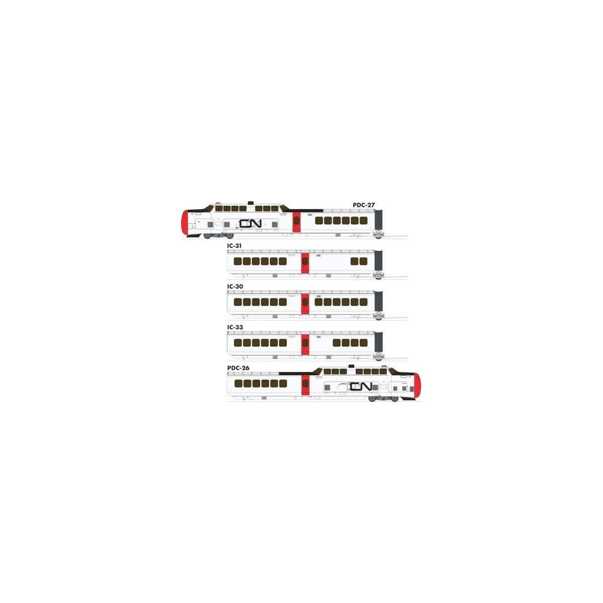 UAC TurboTrain 5-Car Passenger Train-Only Set (2022 Ver.) - Sound & DCC Equipp -- Canadian National 126-201-256-228-151 (white, 