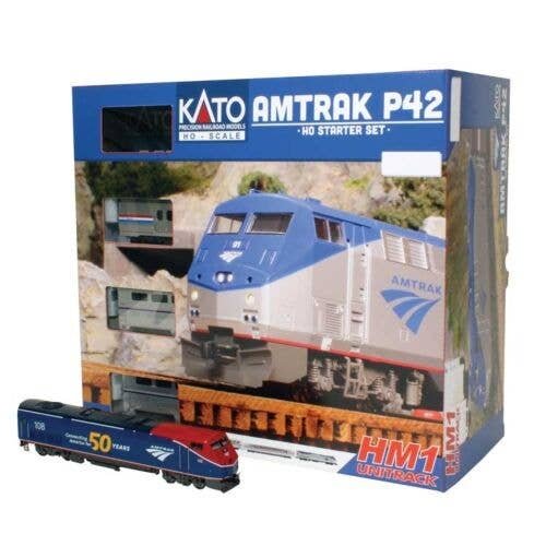 Amtrak P42 Superliner Starter Set - Standard DC -- Amtrak 108 (50th PhaseVI) Viewliner Baggage, 2 Superliners, Unitrack Oval,, H