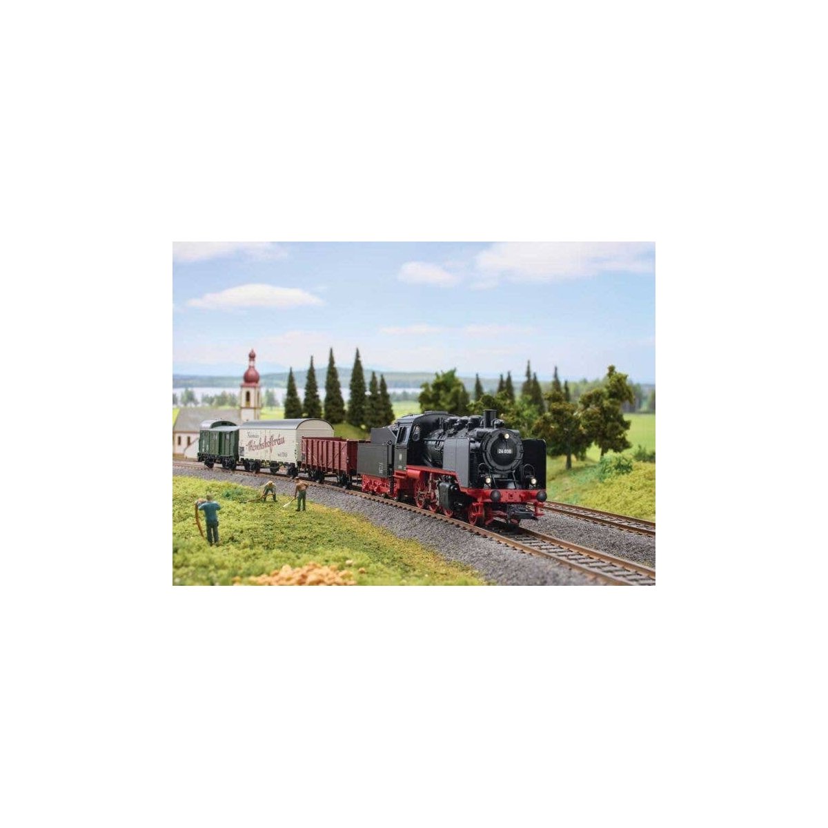 Short Haul Class 24 Freight Starter Set - 3-Rail - Sound and Digital -- German Federal Railroad DB 2-6-0, 3-Cars, 73 x 30′ Tra