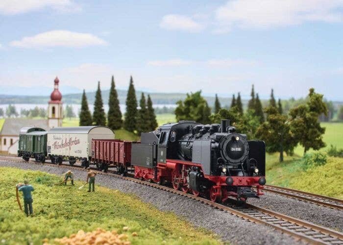 Short Haul Class 24 Freight Starter Set - 3-Rail - Sound and Digital -- German Federal Railroad DB 2-6-0, 3-Cars, 73 x 30′ Tra