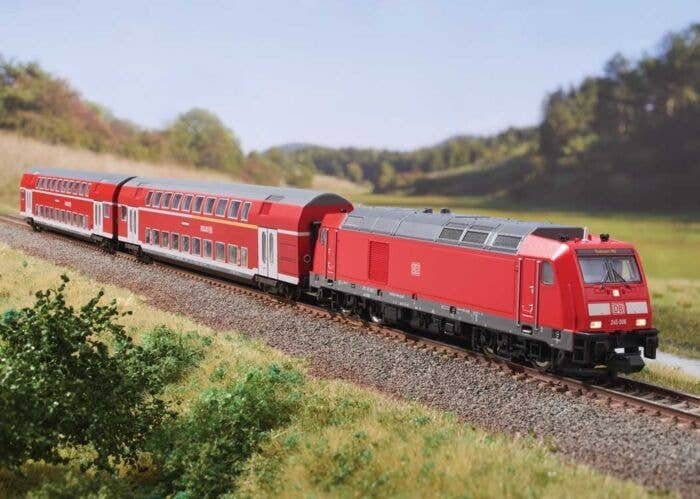Regional Express Starter Set - Sound and DCC -- German Railroad DBAG Class 245 Loco, 2 Bi-Level Cars, Track Oval, Mobile Sta, N,