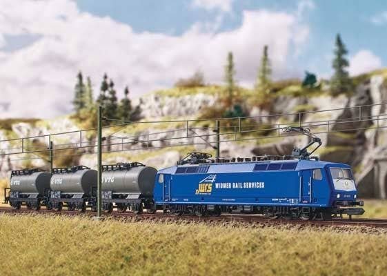 Class 120 Freight Train Starter Set - DCC - Minitrix -- Widmer Railservices WRS Loco, 3 VTG Tank Cars, Track Oval, Wireless Cont
