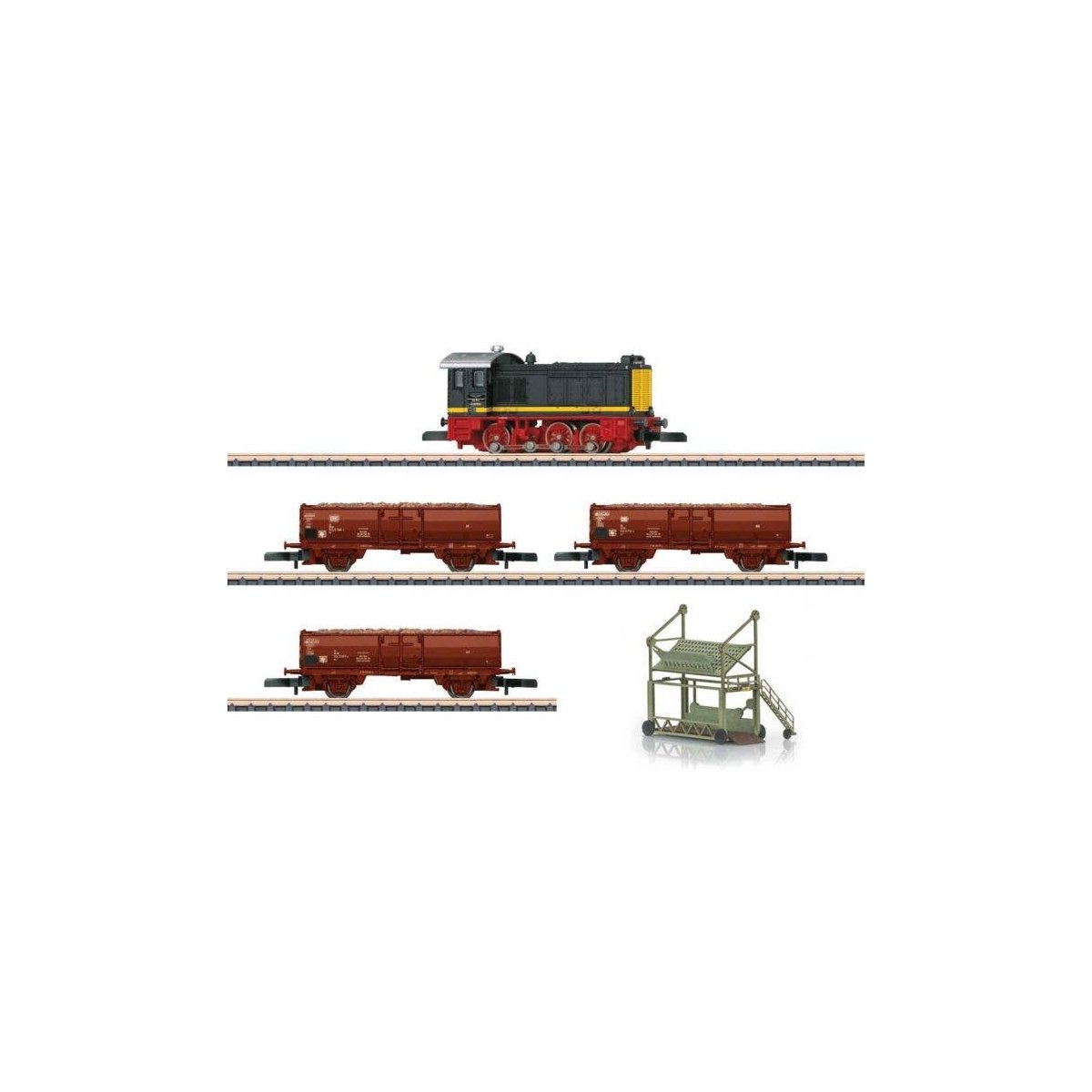 Sugar Beet Transport Train-Only Set - Standard DC -- Grafschaft Hoya VGH Class V36 Diesel, 3 Eo 17 Gondolas, Sugar Beet Loader K