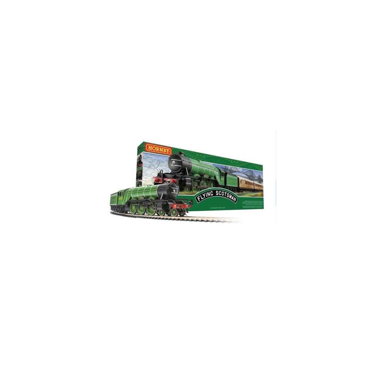 Flying Scotsman Train Set - Standard DC -- Locomotive, 3 Cars, Track Oval, Power Pack and Midimat Layout Mat, HO, Rivarossi R125