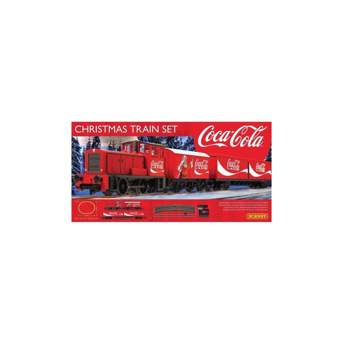 Coca-Cola Christmas Train Set - Standard DC -- Side-Rod Diesel, Boxcar, Container Flat, Track Oval and Power Pack, HO, Rivarossi