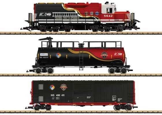 First Responder Train-Only Set w/Squirting Tank Car - Sound and DCC -- Norfolk Southern Diesel & 2 Cars (black, red, white, gold