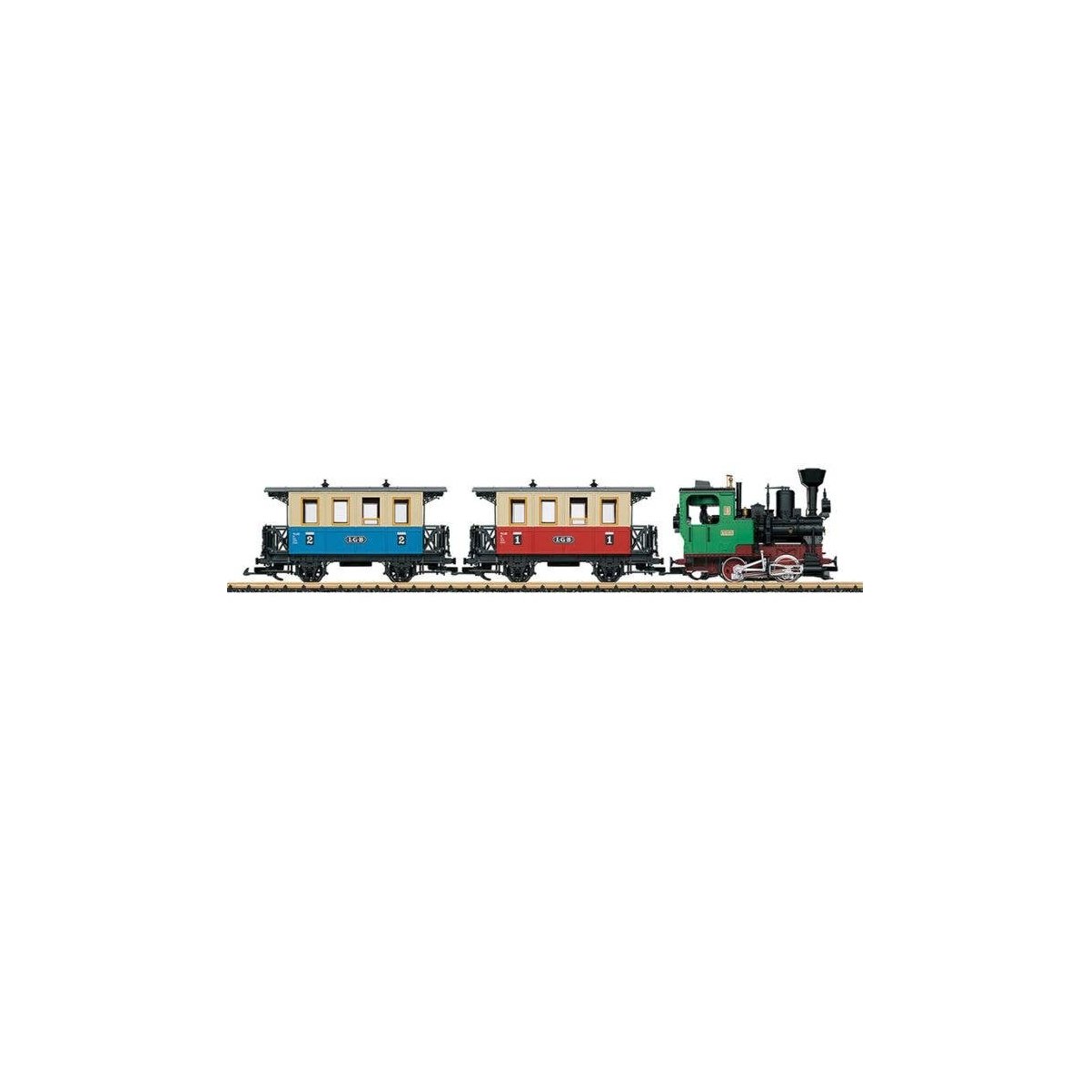 Passenger Train Starter Set -- 0-4-0T, 2 Cars, 50-3/4′ 129cm Track Circle, 120V Controller, G, LGB 72307