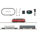 Freight Train Digital Starter Set - Sound and DCC -- Railsystems RP Class 218 Diesel, 2 Cars, Track Oval, Command Station, N, Tr