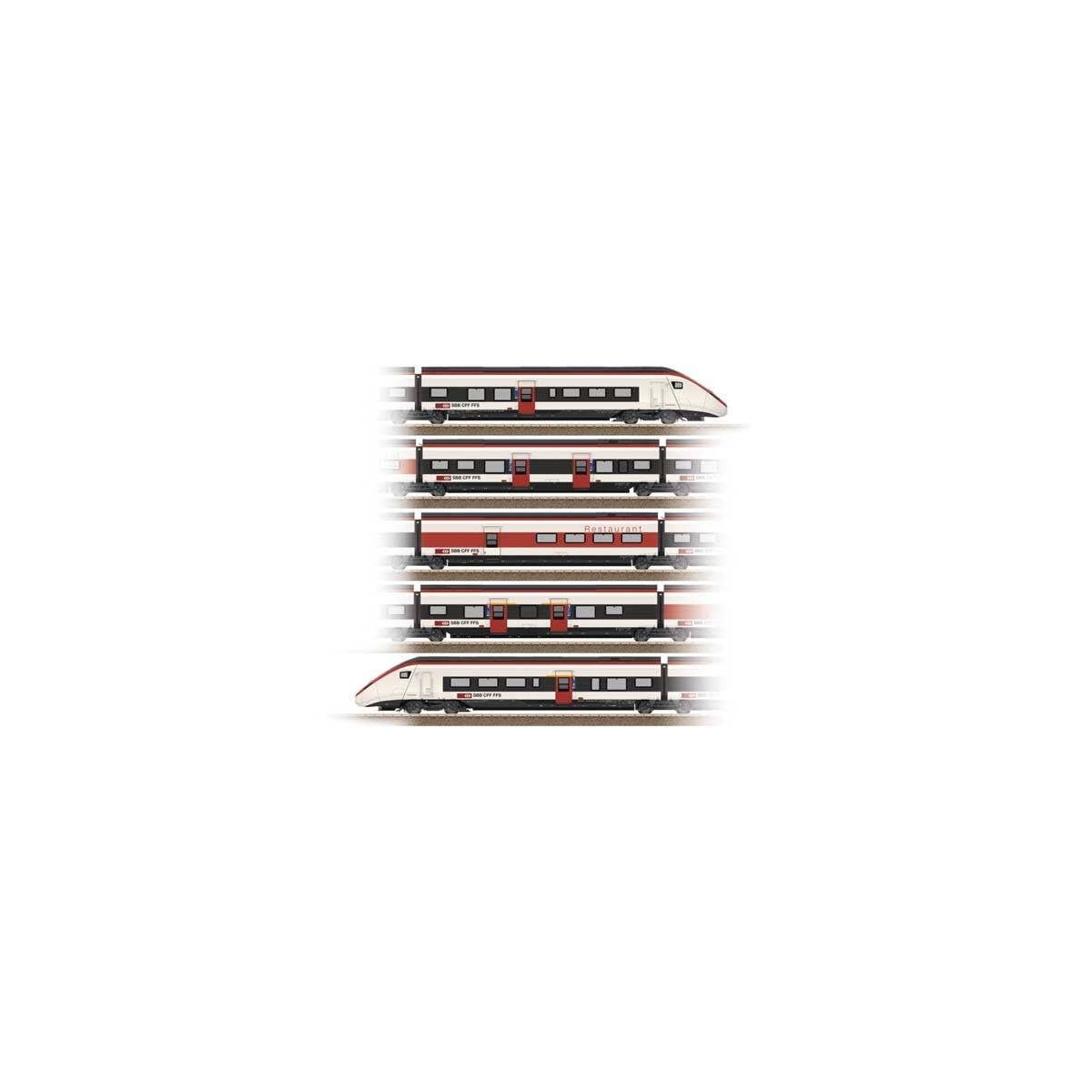 Class RABe 501 Giruno High-Speed Rail Car Train Only - Sound & DCC -- Swiss Federal Railways SBB, 2 End Cars, 3 Intermediate Car