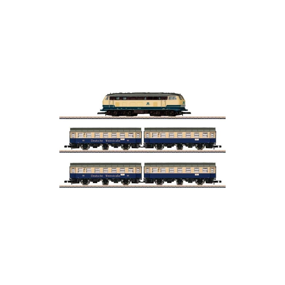 German Wine Road Train-Only Set - Standard DC -- Class 218.4 Diesel, 2 Type WG3yge-WG3yge Cars, German Federal Railroad DB (E, Z