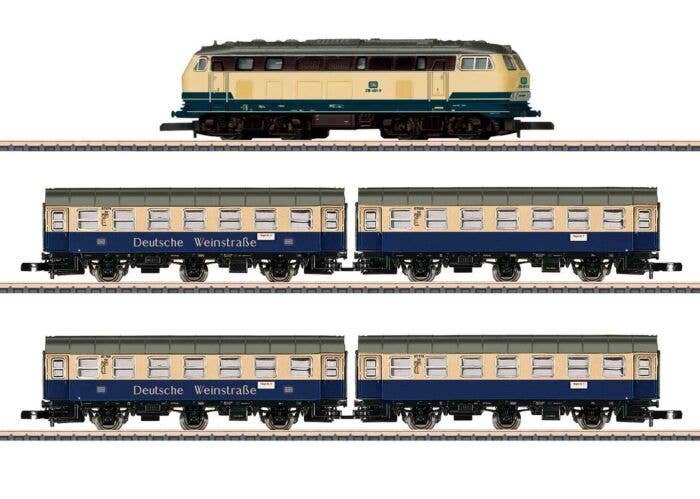 German Wine Road Train-Only Set - Standard DC -- Class 218.4 Diesel, 2 Type WG3yge-WG3yge Cars, German Federal Railroad DB (E, Z