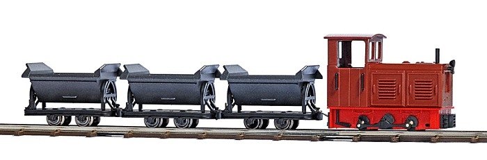 Feldbahn Industrial Diesel Train Set w/Battery Controller & Special Track -- LKM Ns 2f Loco & 3 Dump Cars, HOn2, Busch Gmbh & Co