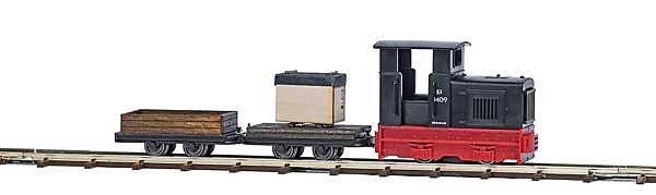 Freight Train Starter Set - Feldbahn -- Gmeinder 15/18 Diesel, 2 Cars, Track Oval, Battery Controller, HOn2, Busch Gmbh & Co Kg 
